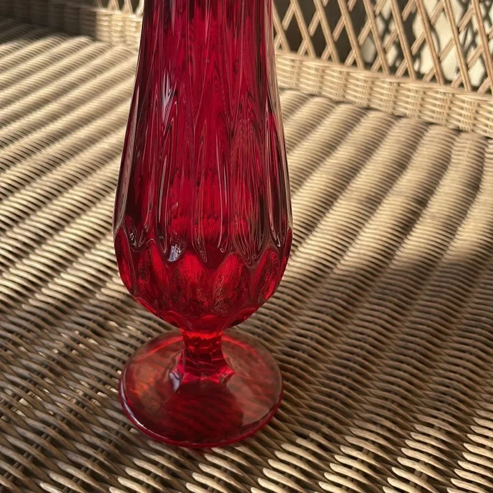 Vintage Fenton Ruby Thumbprint Swung Glass Vase